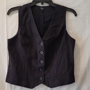 Express Black Button-Up Linen Vest